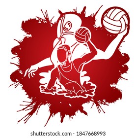 Group of water polo players  action cartoon graphic vector