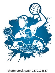 Group of water polo players  action cartoon graphic vector