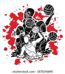 Group of water polo players  action cartoon graphic vector