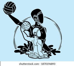 Group of water polo players  action cartoon graphic vector