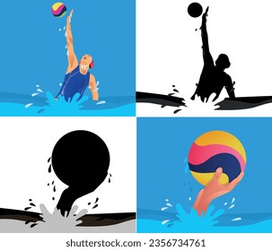 Ilustración de la acción del grupo de jugadores de waterpolo