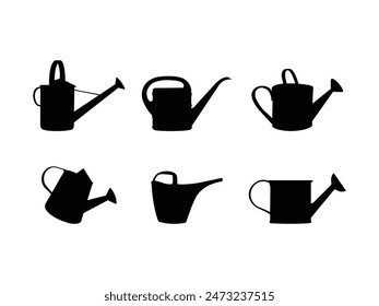 Group of Watering Can Silhouette isolated white background. Vector Illustration