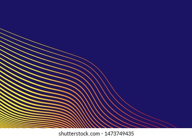 group of wavy lines with gradient color from red to yellow on a blue background. Vector graphics