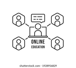 group webinar or online education icon. linear flat trend modern logo element graphic outline design. concept of easy e-learning service and educational technology and tele conference or presentation