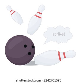 group of white bowling pins and ball 