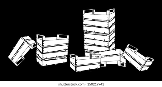 group of white disorder crates vector isolated on black background