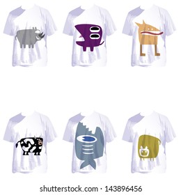 group of white t shirts with crazy cartoons
