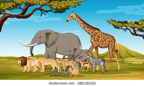 Group Wild African Animal Forest Scene Stock Vector (Royalty Free ...