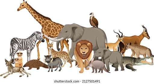 Group Of Wild African Animal On Transparent Background Vector, World Wildlife Day With The Animal In Jungle.