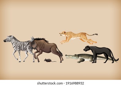 Group of wild animal on background illustration