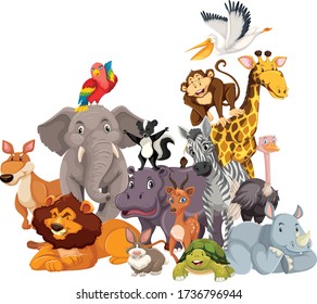 Group of wild animals cartoon character illustration