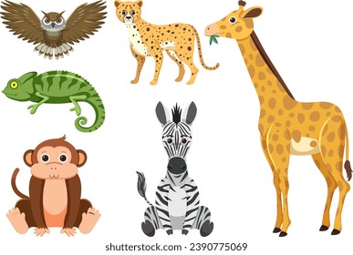 A group of wild animals depicted in a simple cartoon illustration