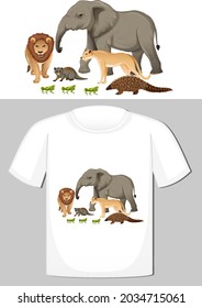 Gruppe wild lebender Tiere, Design für T-Shirt-Illustration