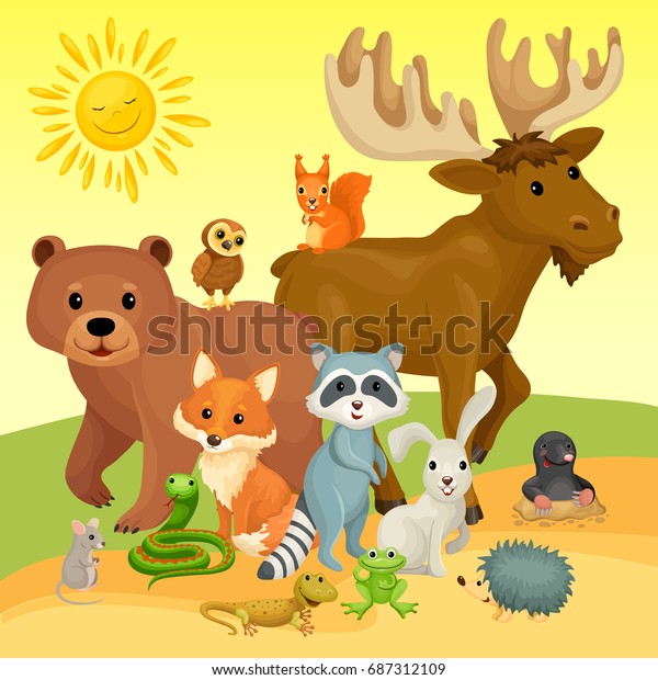 Group Wild Animals Gathering On Fringe Stock Vector (Royalty Free ...