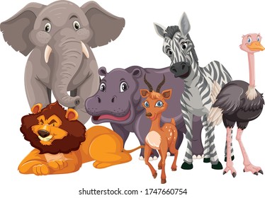 Group of wild animals illustration