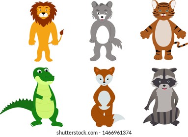 group of wild animals, kind characters, occupation, vector illustration