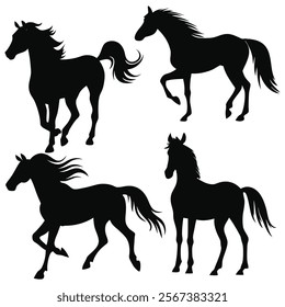 A group of wild horse silhouette vector design