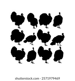 Group of wild turkey silhouette vector illustration design on white background.