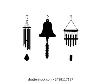 Group of Wind chime bell silhouette isolated white background. Vector Illustration