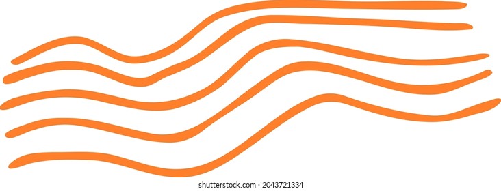 Group of winding lines. Orange waves. Strips for wallpaper decoration. Hand-drawn horizontal ribbons. Abstract doodle. Handwritten element. Simple clipart. Flat illustration. Assets of modern design.