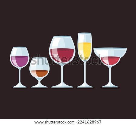group of wine glasses vector illustration