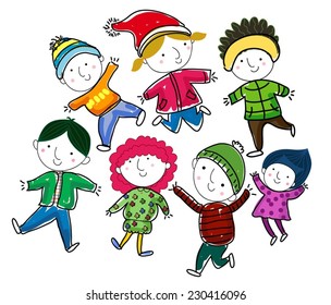 Group of winter children