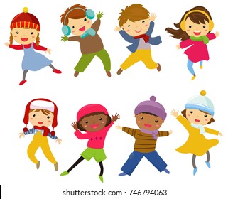 Group of winter children