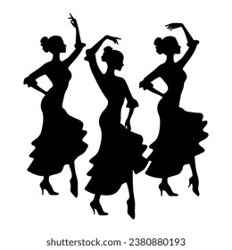 Group of Woman Flamenco dancers silhouette. Vector illustration