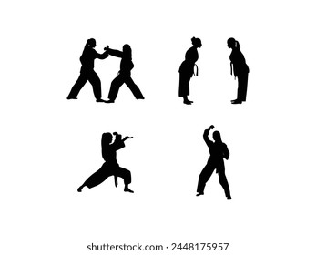 Group of Woman Judo Silhouette isolated white background. Vector Illustration