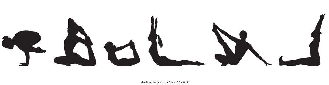 Group of woman performing yoga in transparent background. 