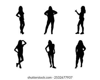 Group of Woman Silhouette isolated white background. Vector Illustration