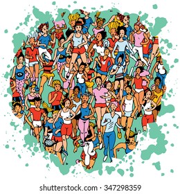 Group of womem Marathon Runners,colors vector