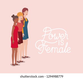 group of women characters with feminist message