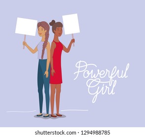 group of women characters with feminist message