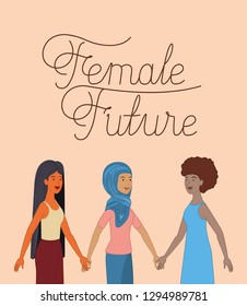 group of women characters with feminist message