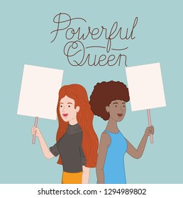 group of women characters with feminist message