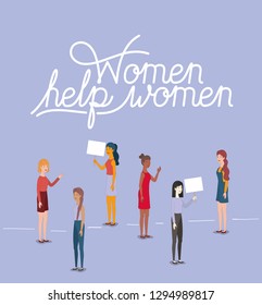 group of women characters with feminist message