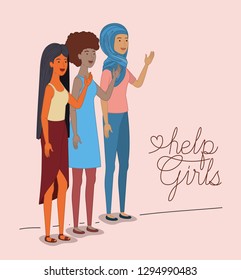 group of women characters with feminist message