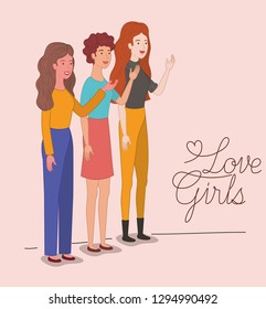 group of women characters with feminist message