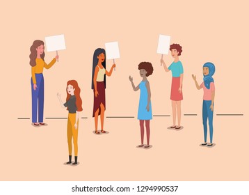 group of women characters with feminist message