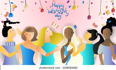 group of women chit chat,cute cartoon character,vector illustration,international women's day,for website banner,commercial,content head or presentation background,space for text