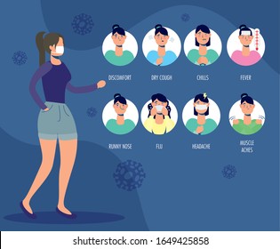 group of women with coronavirus symptoms vector illustration design