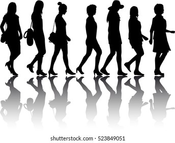 Group of women. Crowd of people silhouettes.