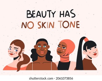 Group of women of different ethnicities, cultures, skin color. Female character avatars set. Female friendship and sisterhood concept. Woman isolated vector illustration. Feminist movement.