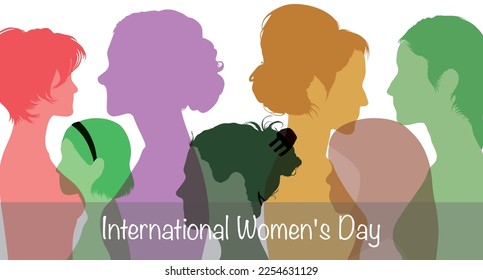 Group of women from different ethnicities stands together. International Women's Day. Group of women of different ages stands together. Flat vector illustration	