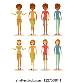 Group of women. Female cartoon characters. Stock flat vector illustration.