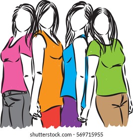group of women friends illustration