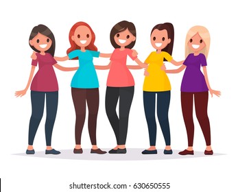 Group Of Women Are Hugging. Female Friendship. Vector Illustration In A Flat Style