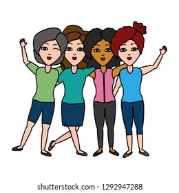 group women hugging friends characters vector illustration
