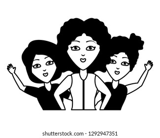 group women hugging friends characters vector illustration